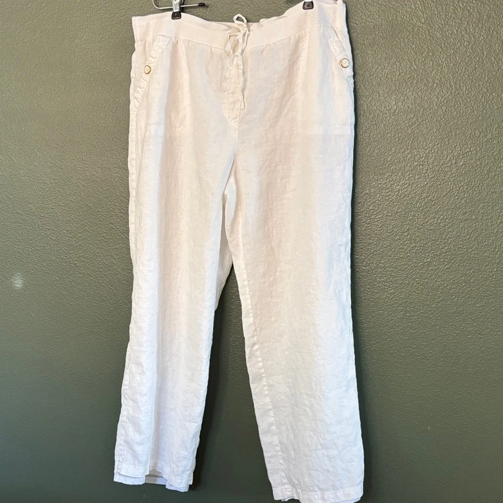 JM Collection women's white linen Chinos